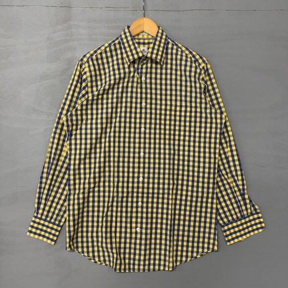 Peter Millar Yellow and Blue Plaid‎ Button Up Collared Dress Shirt Medium - Picture 1 of 4
